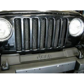 Rampage Grille Insert - Black Gloss Powder Coated With Polished Headlights Steel Rectangular - 86515
