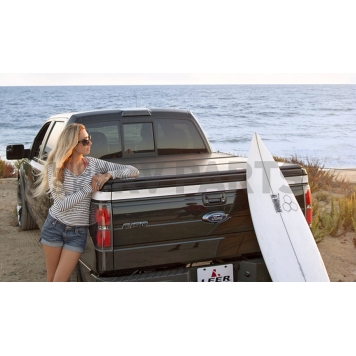 Leer Tonneau Cover Hard Folding Black Matte Powder Coated Aluminum - 132889-5