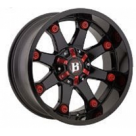 Ballistic Wheels 581 Beast 22 x 12 Black With Red Accents - 581222050-44GB-RD