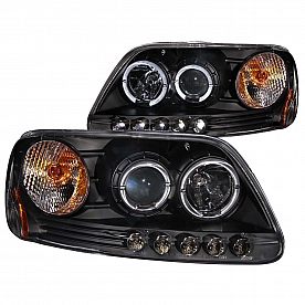 ANZO USA Headlight Assembly&nbsp;Trapezoid&nbsp;Projector Beam With Halo&nbsp;Set Of 2 - 111031