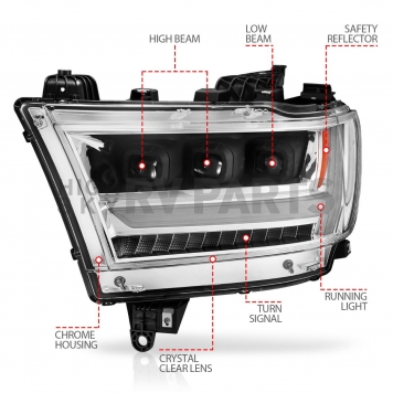 ANZO USA Headlight Assembly Rectangular Projector Beam Single - 111495-L-4