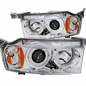 ANZO USA Headlight Assembly&nbsp;Trapezoid&nbsp;Projector Beam With Halo&nbsp;Set Of 2 - 121348