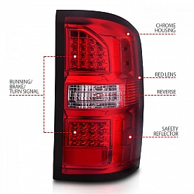 ANZO USA Tail Light Assembly LED&nbsp;Rectangular&nbsp;Clear/ Red&nbsp;Set Of 2 - 311399