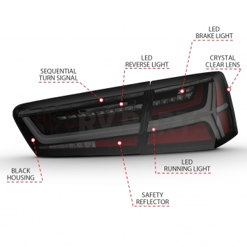 ANZO USA Tail Light Assembly LED Rectangular Red Smoke Set Of 2 - 321351-4