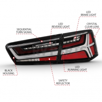 ANZO USA Tail Light Assembly LED Rectangular Clear/ Red Set Of 2 - 321352-4