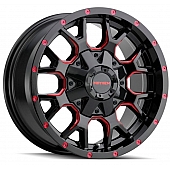 Mayhem Wheels Warrior 8015 - 20 x 10 Black With Prism Red Accents - 8015-2137BTR