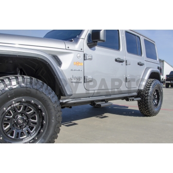 N-Fab Rocker Panel Guard - Black Round Tube Cab Length Textured Powder Coated Steel Single - J184RKRS4