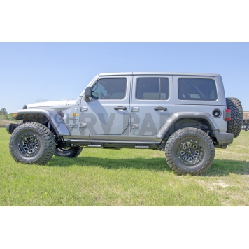 N-Fab Rocker Panel Guard - Black Round Tube Cab Length Textured Powder Coated Steel Single - J184RKRS4-4