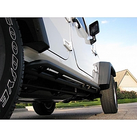 N-Fab Rocker Panel Guard - Black Round Tube Textured Powder Coated Steel Single - J074RKR