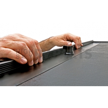 Roll-N-Lock Tonneau Cover Soft Manual Retractable Black Vinyl Adhered To Interlocking Aluminum Panels - LG122M-3