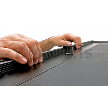 Roll-N-Lock Tonneau Cover Soft Manual Retractable Black Vinyl Adhered To Interlocking Aluminum Panels - LG221M-2