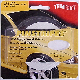 Trimbrite Pinstripe Tape - Single Solid Stripe Vinyl White - T1210
