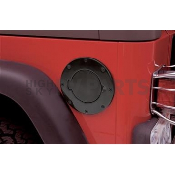 Smittybilt Fuel Door Cover - Polished Gloss Black Aluminum - 75006