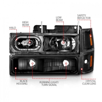 ANZO USA Headlight Assembly Rectangular Standard Beam Set Of 8 - 111507-2