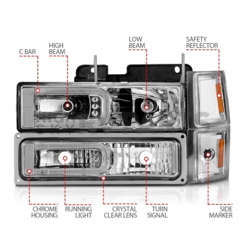 ANZO USA Headlight Assembly Rectangular Crystal Headlights With Turn Signal Set Of 2 - 111529-2