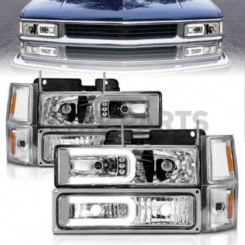 ANZO USA Headlight Assembly Rectangular Crystal Headlights With Turn Signal Set Of 2 - 111529-5